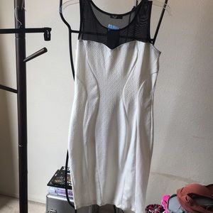 White dress w/ black mesh neckline